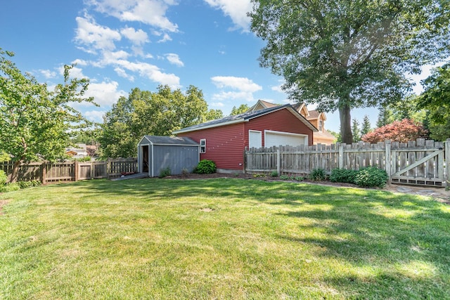 141 E Lincoln St, Seneca, IL 61360 - fenced backyard with a storage unit and a garage