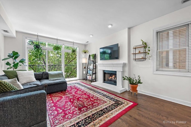 1124 W Diversey Pkwy Unit 2W, Chicago, IL 60614 - living area featuring wood finished floors, a warm lit fireplace, and recessed lighting