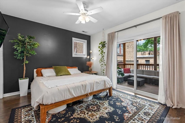 1124 W Diversey Pkwy Unit 2W, Chicago, IL 60614 - bedroom featuring access to outside, wood finished floors, and a ceiling fan