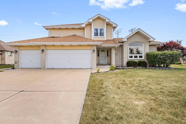 8425 Brookside Glen Dr, Tinley Park, IL 60487 - traditional home featuring brick siding, an attached garage, a front yard, and concrete driveway