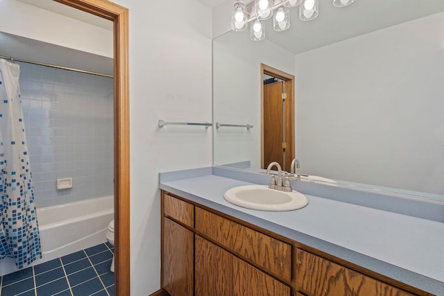 8425 Brookside Glen Dr, Tinley Park, IL 60487 - bathroom with tile patterned floors, vanity, and shower / tub combo with curtain