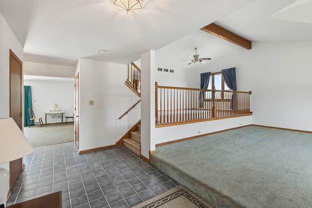 8425 Brookside Glen Dr, Tinley Park, IL 60487 - foyer entrance featuring dark colored carpet, stairway, and a ceiling fan