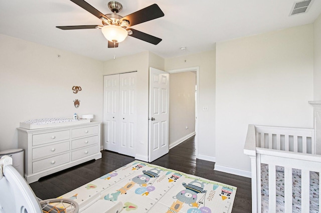 2903 Henley Ln, Naperville, IL 60540 - bedroom featuring dark wood-style flooring, a closet, and a ceiling fan