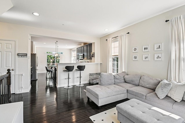 2903 Henley Ln, Naperville, IL 60540 - living area featuring dark wood-style floors and recessed lighting
