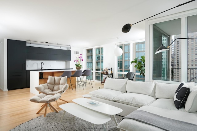 2 E Erie St Unit 2702, Chicago, IL 60611 - living area with track lighting, light wood-style floors, wet bar, and expansive windows