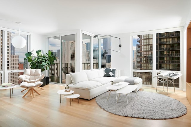 2 E Erie St Unit 2702, Chicago, IL 60611 - living area featuring floor to ceiling windows, wood finished floors, plenty of natural light, and a city view