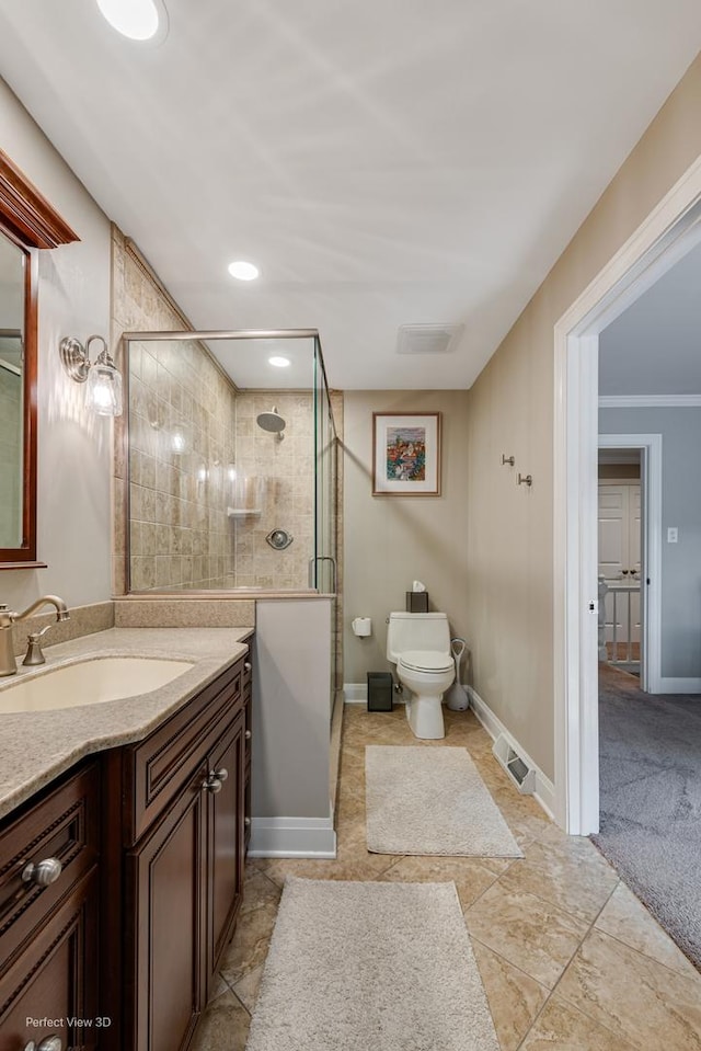985 W Bauer Rd, Naperville, IL 60563 - full bath with vanity, a shower stall, tile patterned flooring, and recessed lighting