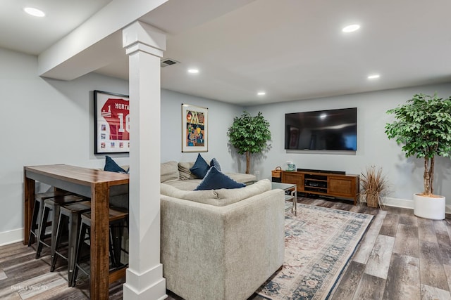 985 W Bauer Rd, Naperville, IL 60563 - living area with wood finished floors, recessed lighting, and ornate columns