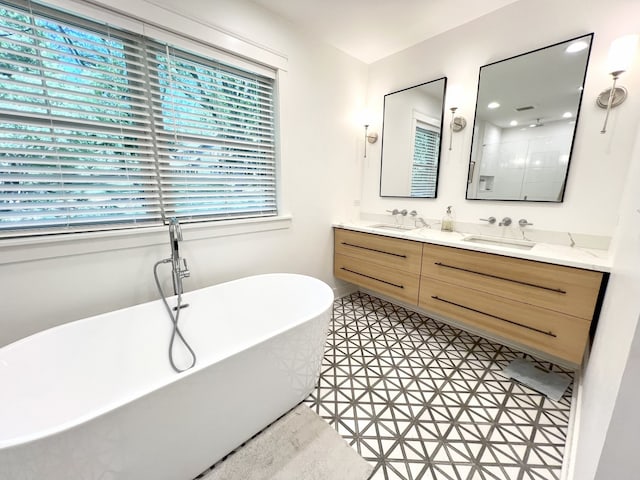 204 Country Commons Rd, Trout Valley, IL 60013 - bathroom with double vanity, a soaking tub, and a shower