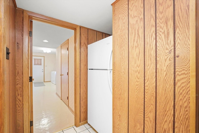 15138 S 75th Ct Unit 0, Orland Park, IL 60462 - kitchen with freestanding refrigerator, light tile patterned floors, and washer / clothes dryer