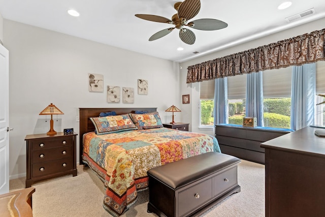 3251 Ravinia Cir, Mundelein, IL 60060 - bedroom with light colored carpet, recessed lighting, ceiling fan, and an office area