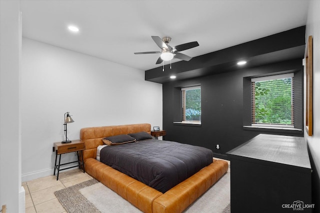 51 Chippewa Dr, Oswego, IL 60543 - bedroom featuring multiple windows, recessed lighting, light tile patterned floors, and ceiling fan