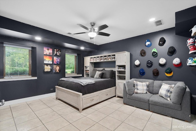 51 Chippewa Dr, Oswego, IL 60543 - bedroom featuring multiple windows, light tile patterned floors, and ceiling fan
