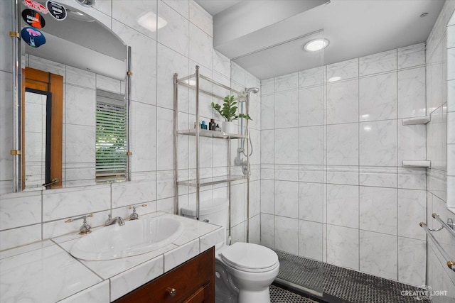 51 Chippewa Dr, Oswego, IL 60543 - full bathroom featuring vanity, tile walls, and a shower stall