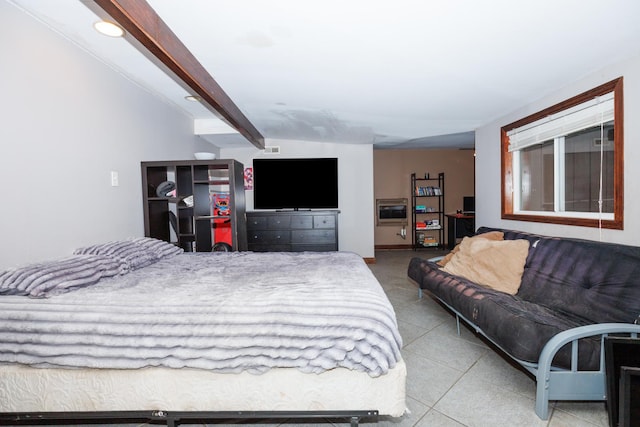 17366 Walden Rd, Hudson, IL 61748 - tiled bedroom with beamed ceiling