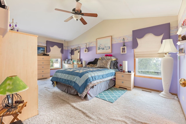 255 Ironbark Ct, Bolingbrook, IL 60440 - carpeted bedroom with lofted ceiling, multiple windows, and ceiling fan