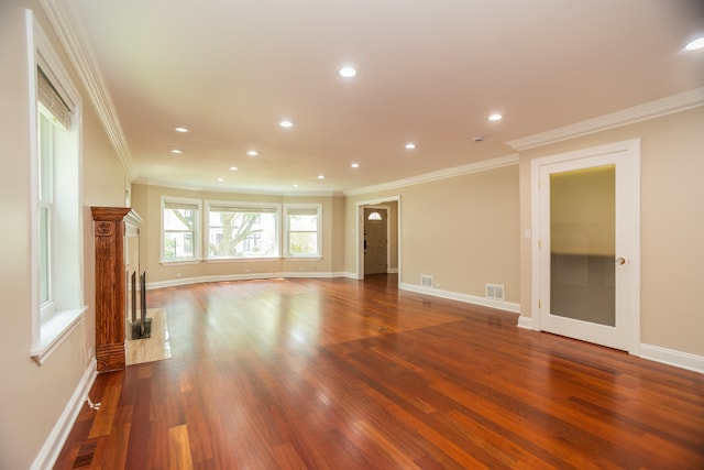 2900 W Birchwood Ave, Chicago, IL 60645 - unfurnished living room with ornamental molding, recessed lighting, and wood finished floors