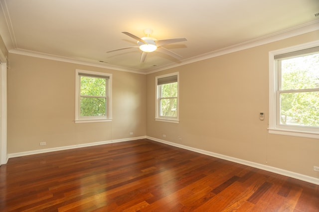 2900 W Birchwood Ave, Chicago, IL 60645 - spare room featuring dark wood-style flooring, ceiling fan, and ornamental molding