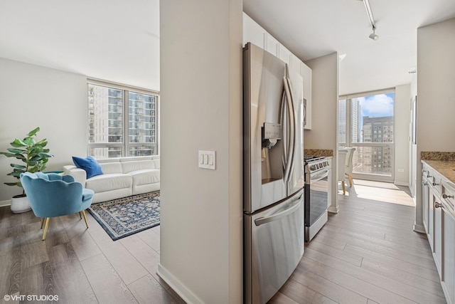 200 W Grand Ave Unit 1803, Chicago, IL 60654 - kitchen featuring appliances with stainless steel finishes, plenty of natural light, and wood finished floors