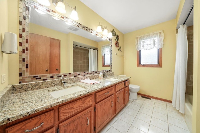 8410 S 78th Ave, Bridgeview, IL 60455 - bathroom with double vanity, tile patterned flooring, and shower / bathtub combination with curtain