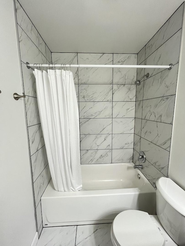 6156 Knoll Way Dr Unit 101, Willowbrook, IL 60527 - full bathroom with shower / tub combo with curtain and marble look tile flooring