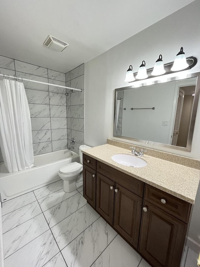 6156 Knoll Way Dr Unit 101, Willowbrook, IL 60527 - full bath featuring shower / tub combo, marble look tiles, and vanity