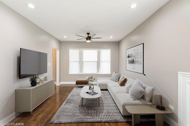 12330 S Perry Ave, Chicago, IL 60628 - living room with ceiling fan, dark wood-style flooring, and recessed lighting