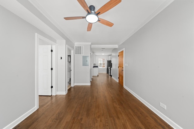 4604 N Monticello Ave Unit 3E, Chicago, IL 60625 - hallway with electric panel, dark wood-type flooring, and ornamental molding