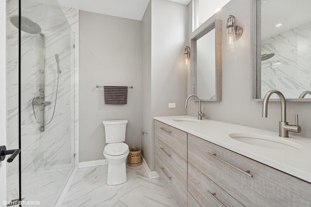 1401 N Wieland St Unit P, Chicago, IL 60610 - full bath with double vanity, marble look tiles, and a marble finish shower