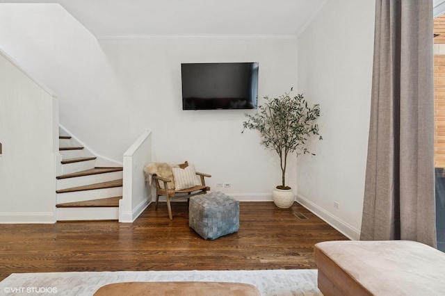 1401 N Wieland St Unit P, Chicago, IL 60610 - sitting room with ornamental molding, wood finished floors, and stairs