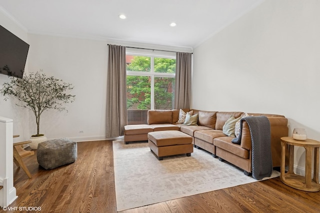 1401 N Wieland St Unit P, Chicago, IL 60610 - living room with crown molding, wood finished floors, and recessed lighting