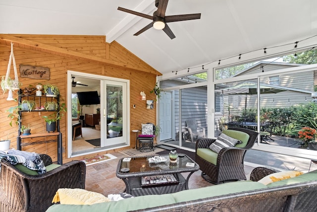674 Carriage Dr, Batavia, IL 60510 - sunroom featuring a ceiling fan and outdoor lounge area
