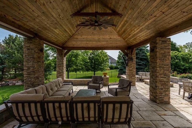 12499 Ayrshire Ln, Loves Park, IL 61111 - view of patio / terrace featuring an outdoor living space, a gazebo, and ceiling fan