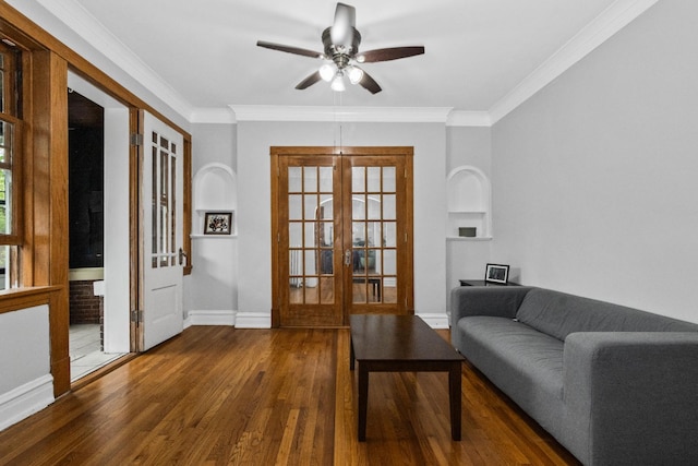 510 Madison St Unit 3S, Oak Park, IL 60302 - sitting room with french doors, wood finished floors, ceiling fan, and crown molding