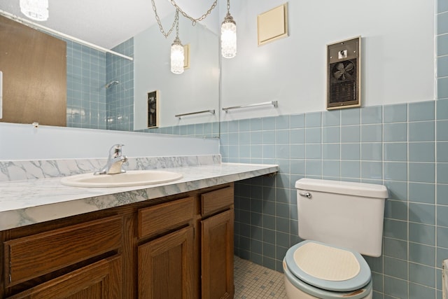 1150 E Jackson St Unit 1A, Lombard, IL 60148 - full bathroom with vanity, tiled shower, tile patterned flooring, tile walls, and a wainscoted wall