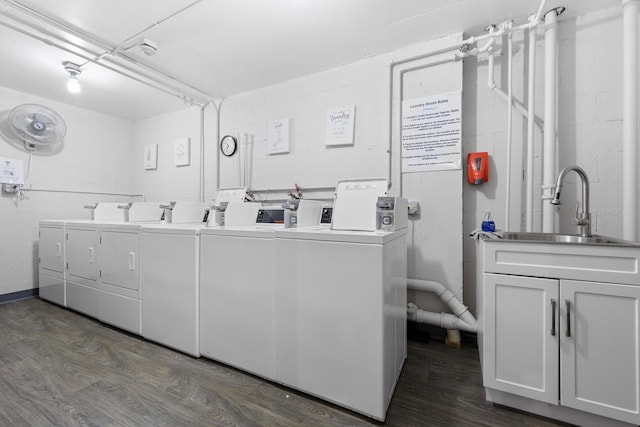 1150 E Jackson St Unit 1A, Lombard, IL 60148 - community laundry room featuring independent washer and dryer, dark wood-type flooring, and concrete block wall