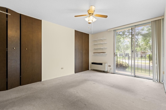 1150 E Jackson St Unit 1A, Lombard, IL 60148 - unfurnished bedroom with access to outside, light colored carpet, a ceiling fan, heating unit, and two closets