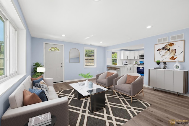 9509 S Merrion Ave, Chicago, IL 60617 - living room featuring light wood-type flooring and recessed lighting