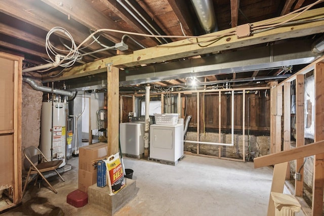 4842 S Wallace St, Chicago, IL 60609 - unfinished basement featuring water heater and separate washer and dryer