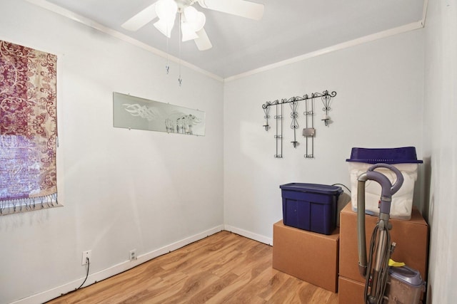 4842 S Wallace St, Chicago, IL 60609 - interior space featuring a ceiling fan, wood finished floors, and ornamental molding