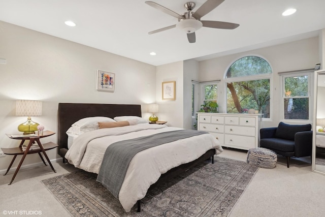 1212 W School St, Chicago, IL 60657 - carpeted bedroom featuring multiple windows, recessed lighting, and ceiling fan