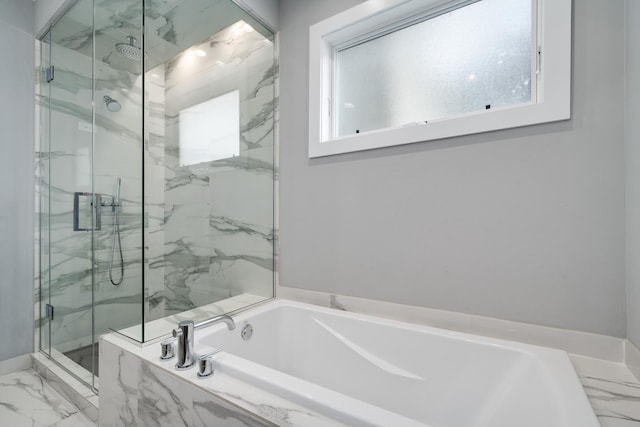 927 N Damen Ave Unit 2, Chicago, IL 60622 - full bathroom featuring a marble finish shower, a bath, and marble finish floors