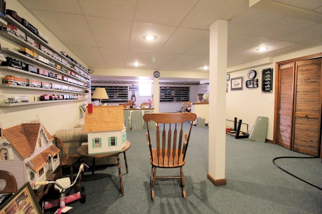 396 W 8th St, Manteno, IL 60950 - interior space with a bar, a paneled ceiling, carpet floors, and recessed lighting