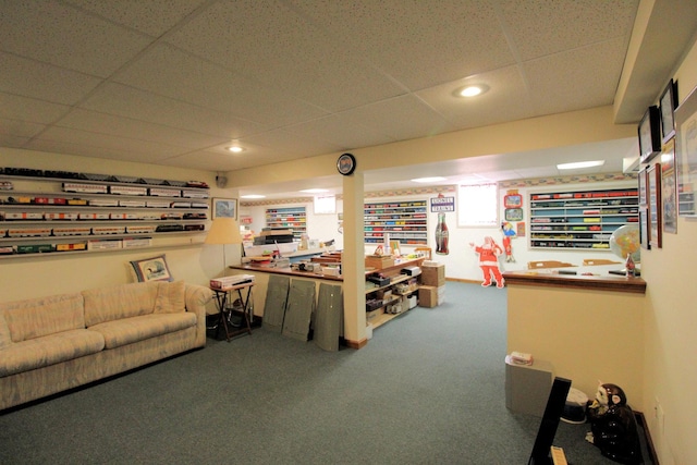 396 W 8th St, Manteno, IL 60950 - living room featuring a paneled ceiling, carpet, and recessed lighting