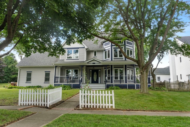 341 Tanager Dr, Woodstock, IL 60098 - victorian home featuring covered porch, a fenced front yard, and roof with shingles