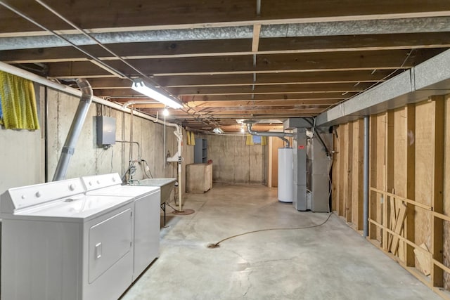 301 Virginia Dr, South Elgin, IL 60177 - unfinished below grade area featuring washing machine and dryer, gas water heater, and heating unit