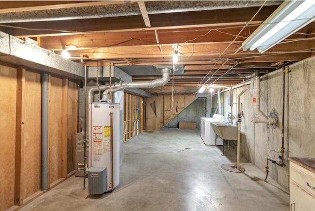 301 Virginia Dr, South Elgin, IL 60177 - unfinished basement with water heater and washer and dryer