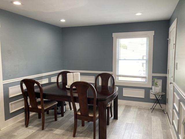 7814 S Trumbull Ave, Chicago, IL 60652 - dining area with a wainscoted wall, light wood-style floors, and recessed lighting