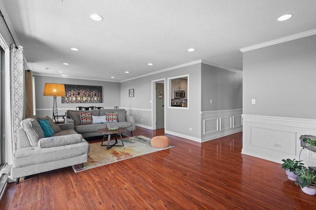 1777 W Crystal Ln Unit 711, Mount Prospect, IL 60056 - living room with recessed lighting, wood finished floors, wainscoting, and ornamental molding