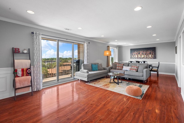 1777 W Crystal Ln Unit 711, Mount Prospect, IL 60056 - living room featuring ornamental molding, recessed lighting, and wood finished floors